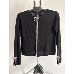 Fio USA Silk Cashmere Blend Bow Tie Open Front Cardigan Black/Lavendar Size XL